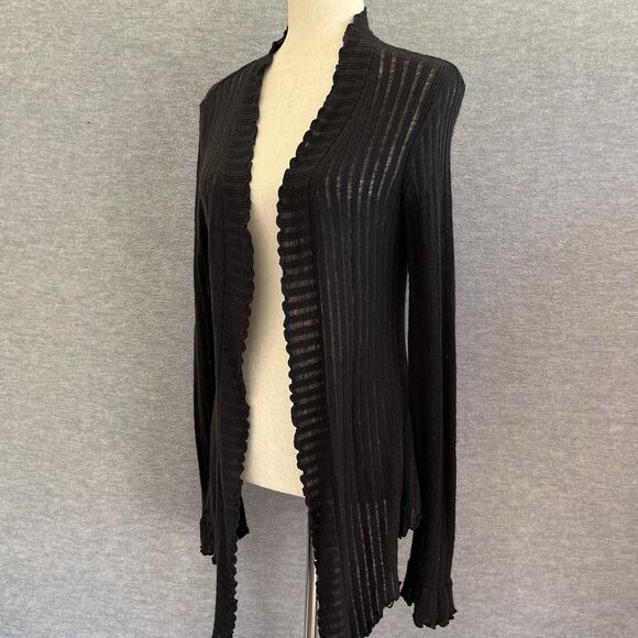 Express Y2K Ruffle Open Knit Long Cardigan Size M Black Sheer Witchy Bell Sleeve - Picture 4 of 15